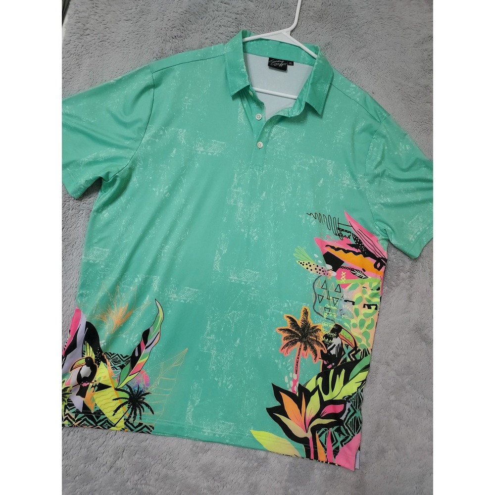 Sunday Swagger Polo Shirt Mens XL Tropical Graphic Golf Performance Green Jersey